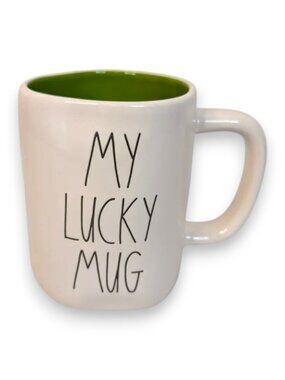 Rae Dunn My Lucky Mug Shamrock Double Sided Ceramic Coffee Tea Cup Mug White